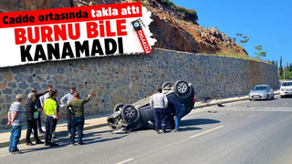 Cadde ortasında takla attı