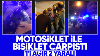 Caddede çarpışan motosiklet ve bisiklet sürücüleri yaralandı