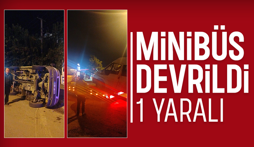 Caddede minibüs devrildi