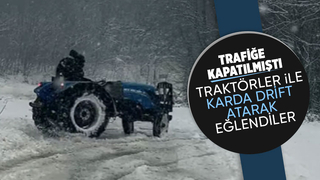 Çamdağı'nda traktörler ile drift atıp eğlendiler