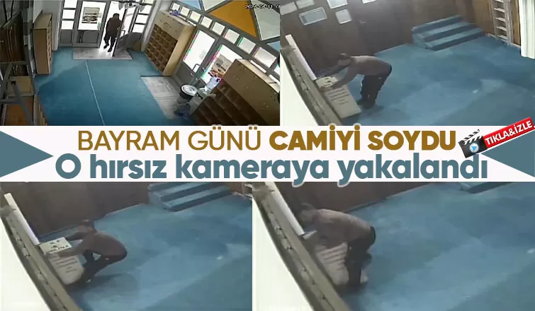 Cami hırsızı kamerada
