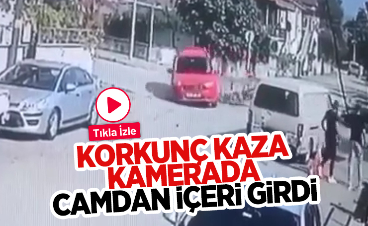Çarptığı aracın camından içeri girdi; Feci kaza kamerada