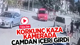 Çarptığı aracın camından içeri girdi; Feci kaza kamerada