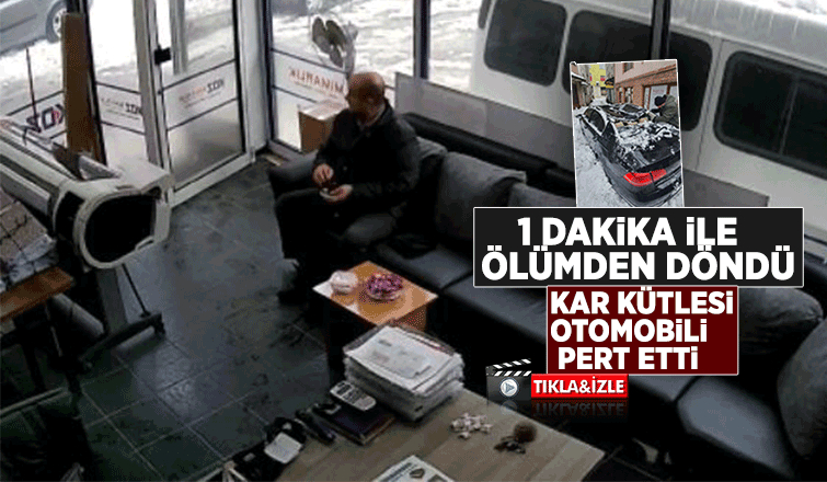 Çatıdan düşen karla otomobil pert oldu