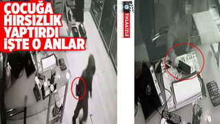 Çocuğa hırsızlık yaptırdığı anlar kamerada