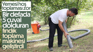 Çöp kovasından fındık toplama makinesi geliştirdi