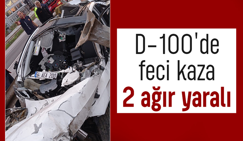 D-100 bariyerlere çarpan araçta 2 kişi ağır yaralandı