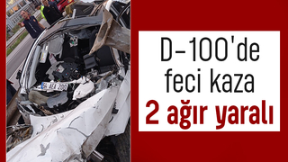D-100 bariyerlere çarpan araçta 2 kişi ağır yaralandı
