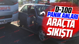 D-100'de kaza; Araçta sıkıştı
