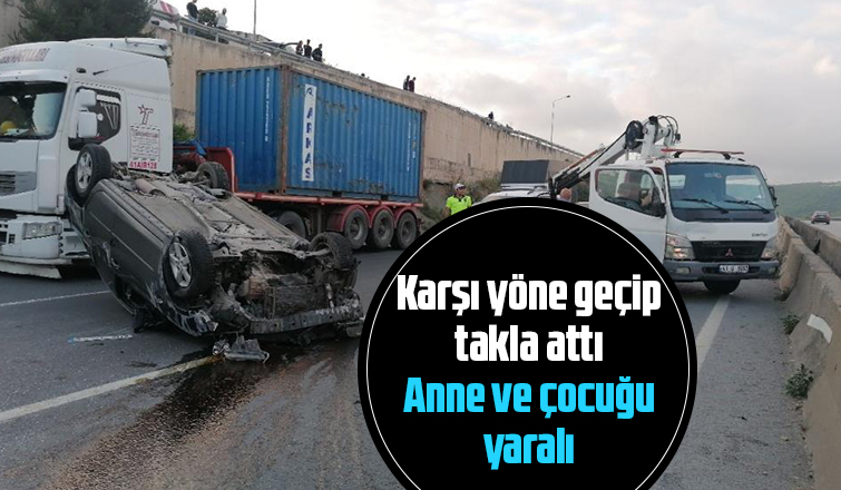 D-100'de lastiği patlayıp karşı yöne geçti