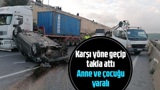 D-100'de lastiği patlayıp karşı yöne geçti