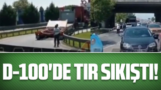 D-100'de TIR sıkıştı!