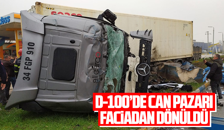 D-100 feci kaza: Sürücü araçta sıkıştı