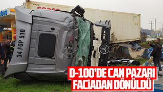 D-100 feci kaza: Sürücü araçta sıkıştı