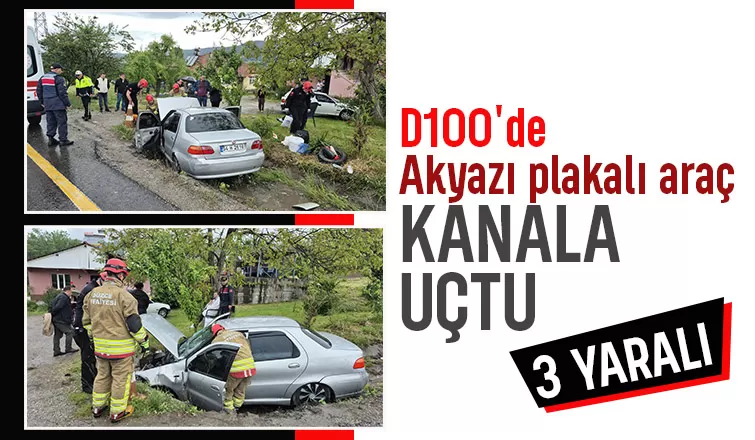 D-100’de Korku Dolu Anlar: Akyazı Plakalı Otomobil Sulama Kanalına Uçtu 