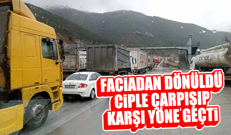 D-650'de cam yüklü tır karşı yöne geçti