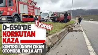 D-650’de takla atan otomobilde sıkışan kadın yaralandı