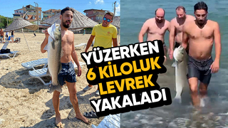 Denizde eliyle 6 kiloluk levrek yakaladı
