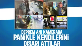 Depremde kaçış anı kameraya yansıdı