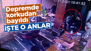 Depremde korkudan bayıldı; İşte o anlar