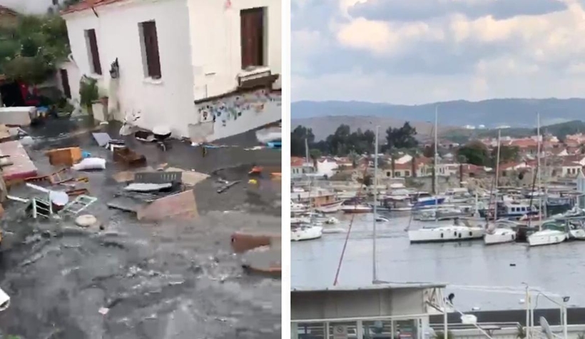 Depremin ardından deniz yükseldi, sokaklar sular altında kaldı