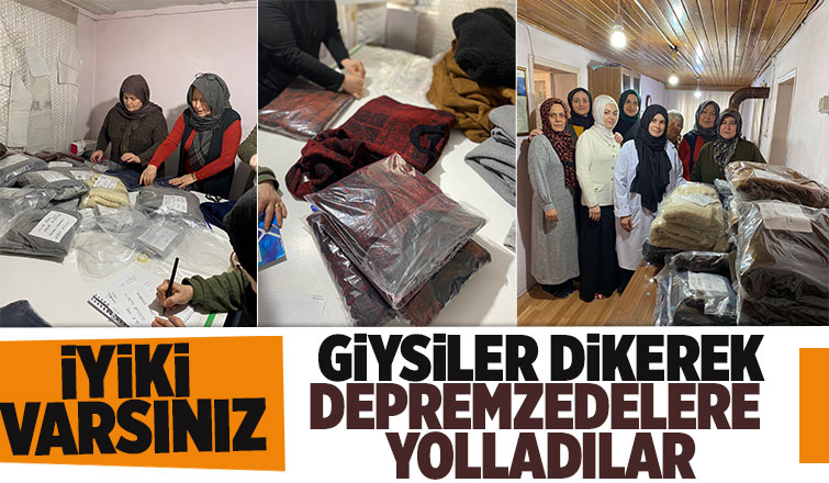 Depremzedeler için giysiler diktiler