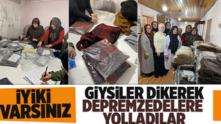 Depremzedeler için giysiler diktiler
