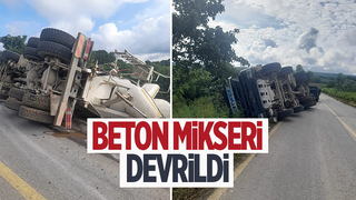 Devrilen beton mikserinin sürücüsü yaralandı