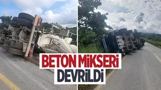 Devrilen beton mikserinin sürücüsü yaralandı