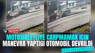 Devrilen otomobilin sürüklendiği anlar kamerada