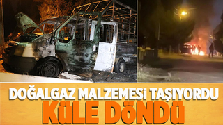 Doğalgaz malzemeleri taşıyan kamyonet yandı