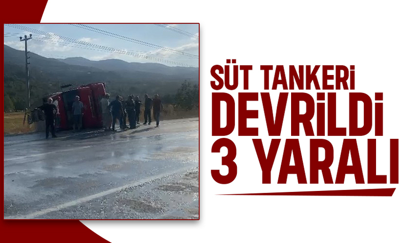 Dokurcun'da süt tankeri devrildi: 3 yaralı
