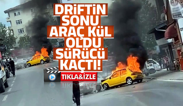 Drift atarken kaza yaptı araç kül oldu