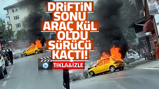Drift atarken kaza yaptı araç kül oldu