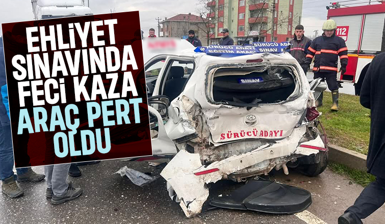 Ehliyet sınavında kaza korkuttu