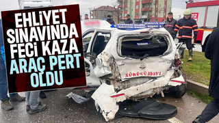 Ehliyet sınavında kaza korkuttu