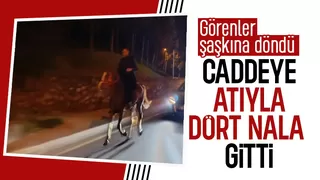 En işlek caddede atıyla dört nala gitti