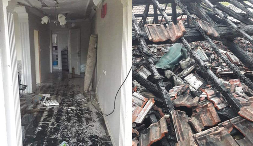 Ev eşyalarla birlikte yandı 