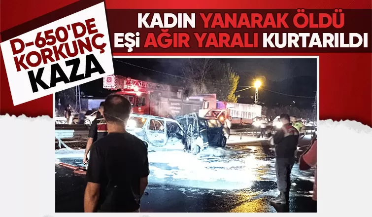 Feci kazada kadın yanarak öldü