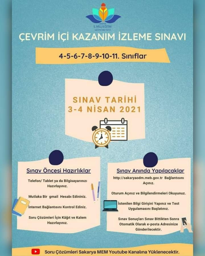 3-4 Nisan'da kazanım izleme sınavı yapılacak