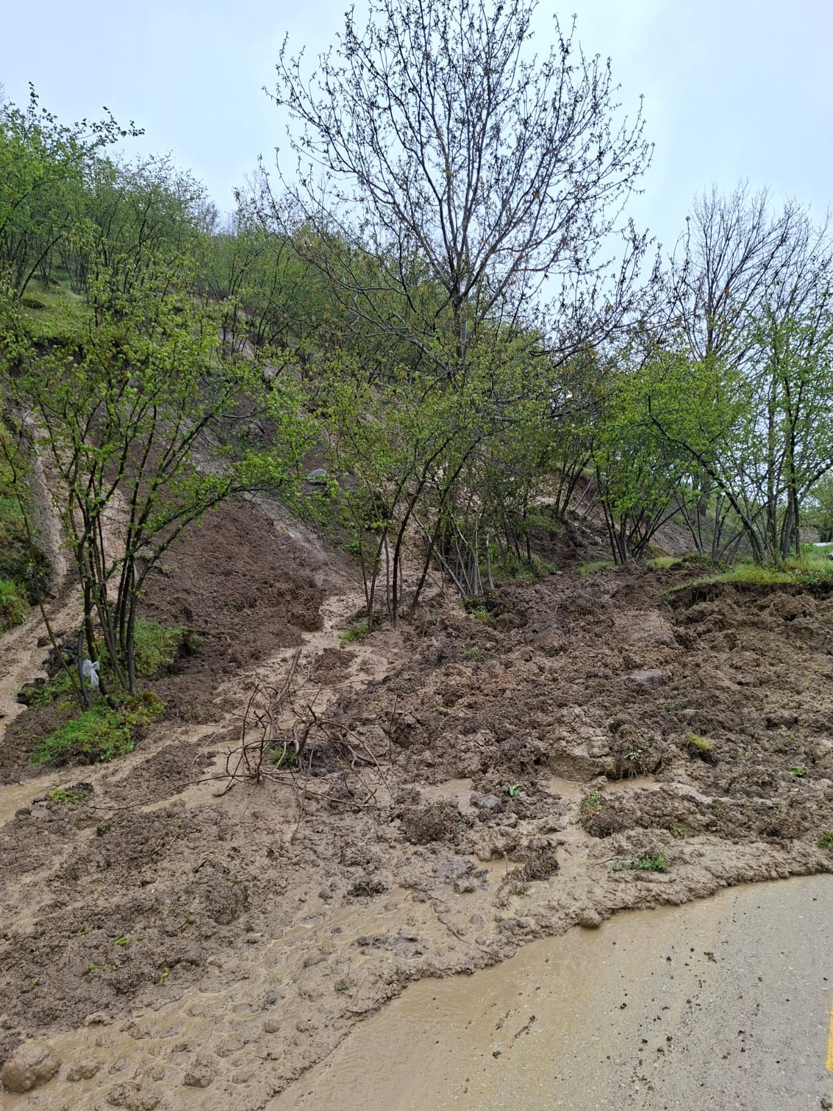 Akyazı'da heyelan; Yol ulaşıma kapandı