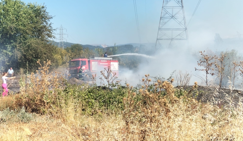 Akyazı'da otluk alanda çıkan yangın evlere ulaşmadan söndürüldü