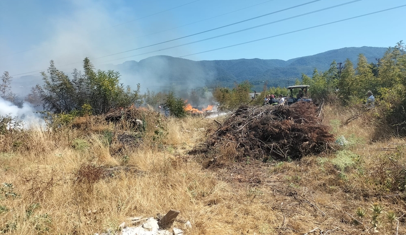 Akyazı'da otluk alanda çıkan yangın evlere ulaşmadan söndürüldü