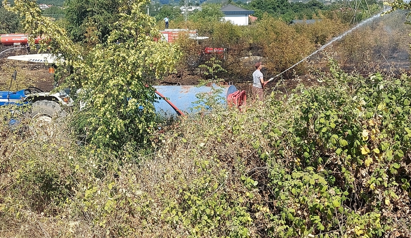 Akyazı'da otluk alanda çıkan yangın evlere ulaşmadan söndürüldü