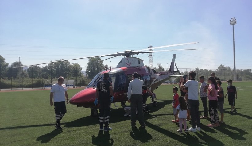 Akyazı'ya ambulans helikopter ile nakledildi