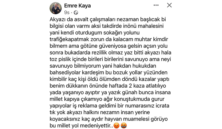 Akyazıda bozuk yol isyanı: Hayvan muamelesi görüyor bu millet