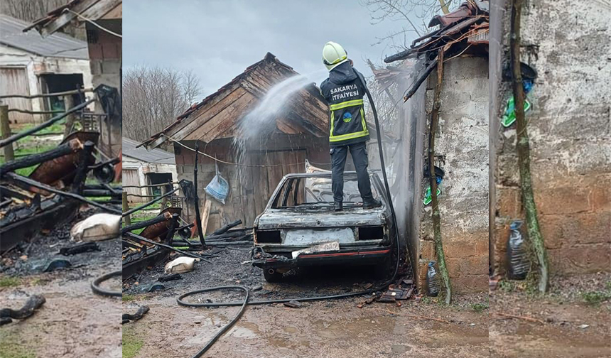 Araç yangını eve sıçradı
