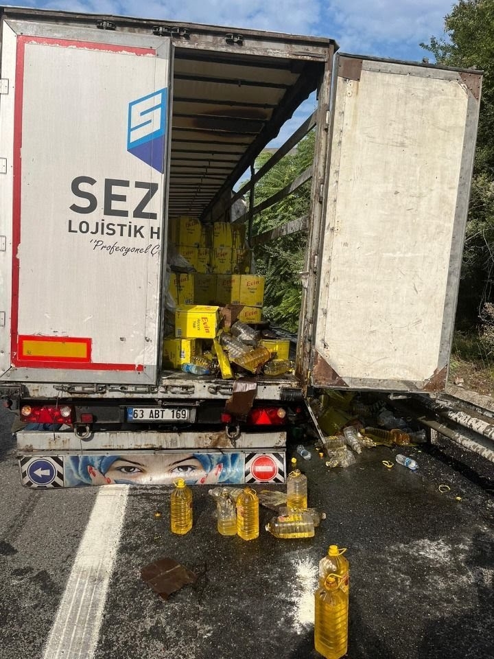 Ayçiçek yağı yüklü TIR'da yangın