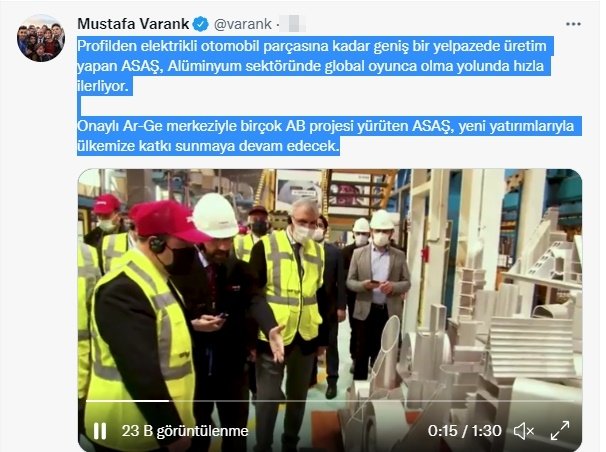 Bakan Varank'tan ASAŞ paylaşımı