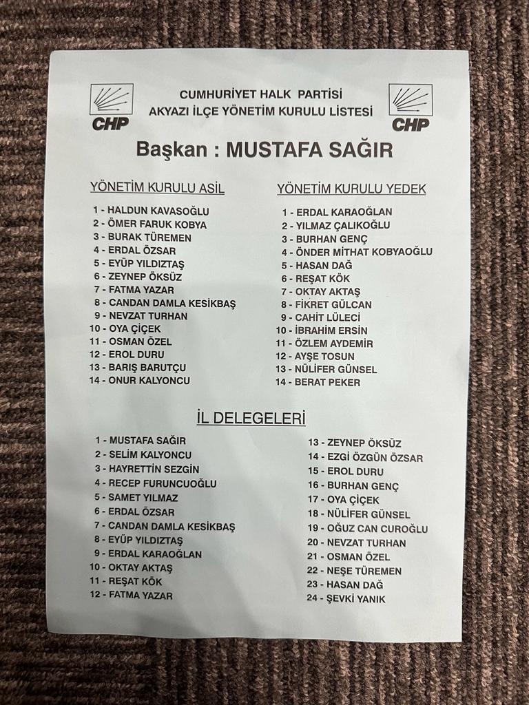 CHP Akyazı İlçe Başkanı Mustafa Sağır tekrar seçildi